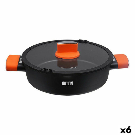 Casserole with glass lid Quttin Gastro Black Orange 36,5 x 27 x 8,5 cm (6 Units)