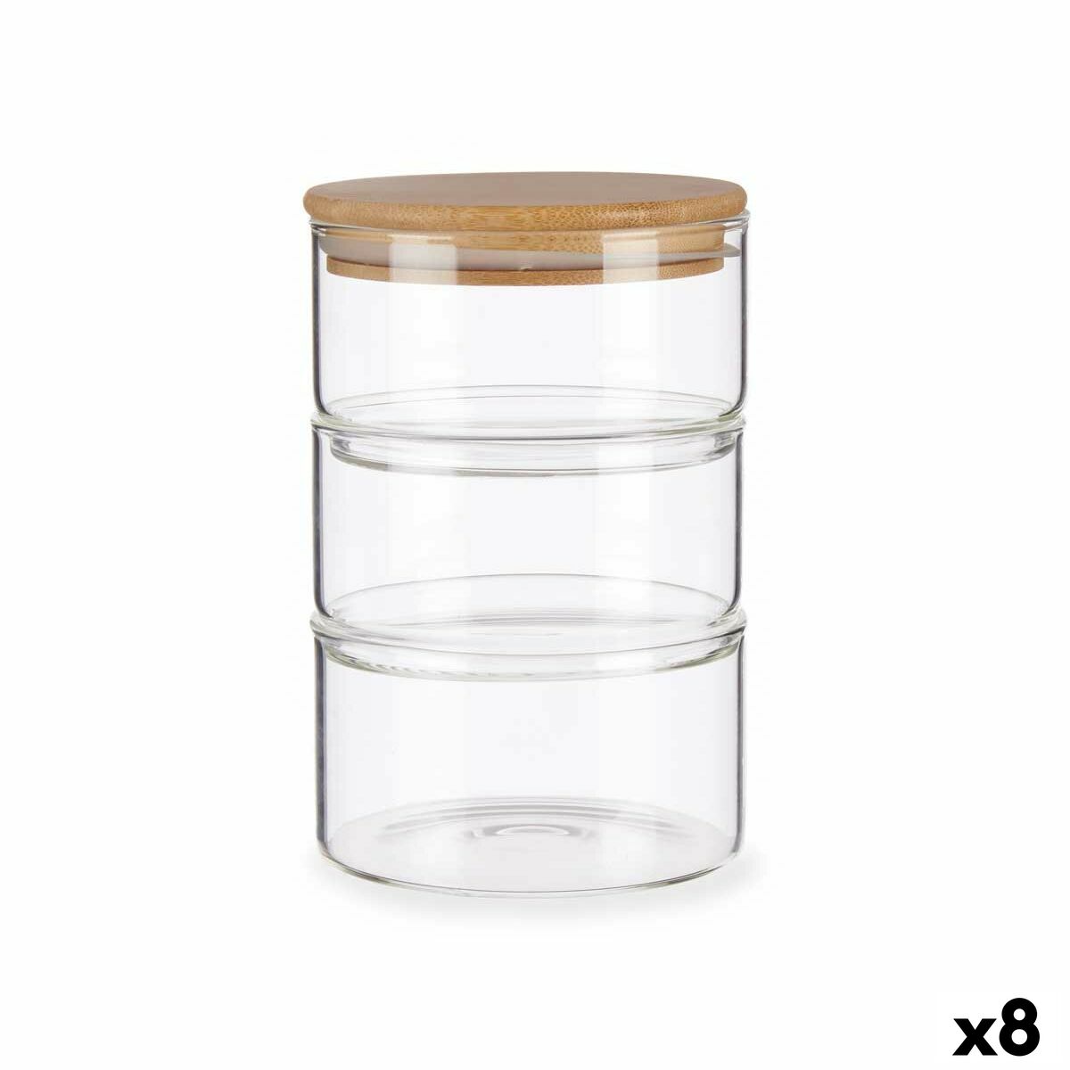 Set of Stackable Hermetically-sealed Kitchen Containers Transparent Bamboo 1,2 L 11,2 x 17,5 x 11,2 cm (8 Units)